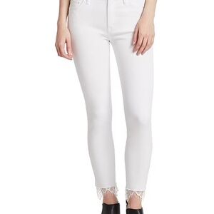 MOTHER Ankle Cropped  High waisted White Jeans with Lace Trim